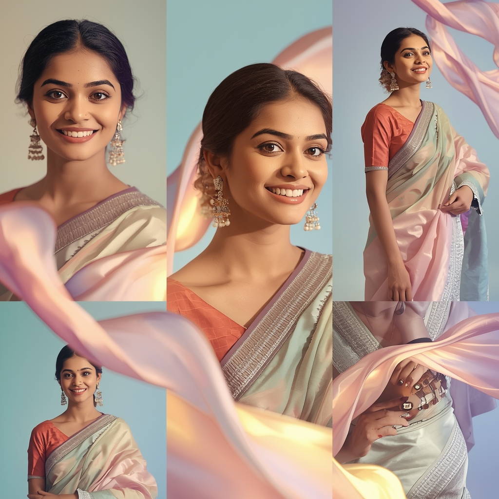 Festive Pastel Saree Ribbon Flow Collage | Indian Girl Curve Motion Aesthetic Soft Cinematic Viral Prompt | Prompt Chatgpt