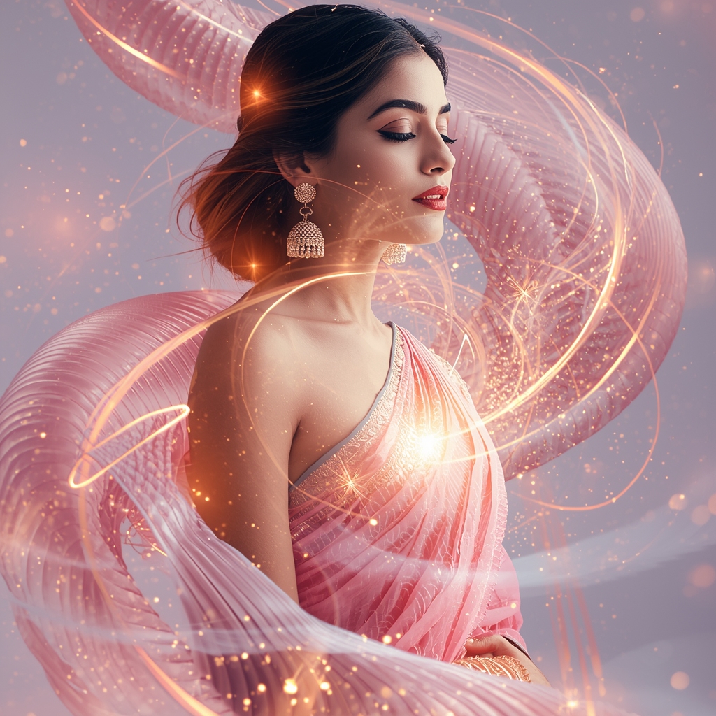 Festive Pastel Saree Ripple Vortex Magnetic Energy Core Collage | Glow Motion Prompt | Saree Prompt For Women