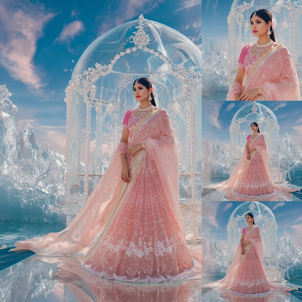Festive Pastel Saree Royal Holographic Crystal Ocean Palace Collage Ultra Premium Couture | Viral Ai Image Prompt