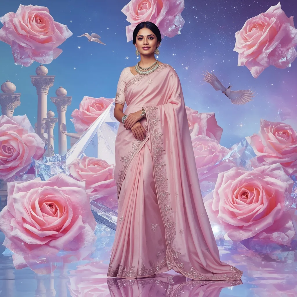 Festive Pastel Saree Sapphire Crystal Rose Constellation Empire Collage Couture Luxury | Copy Paste Ai Prompt