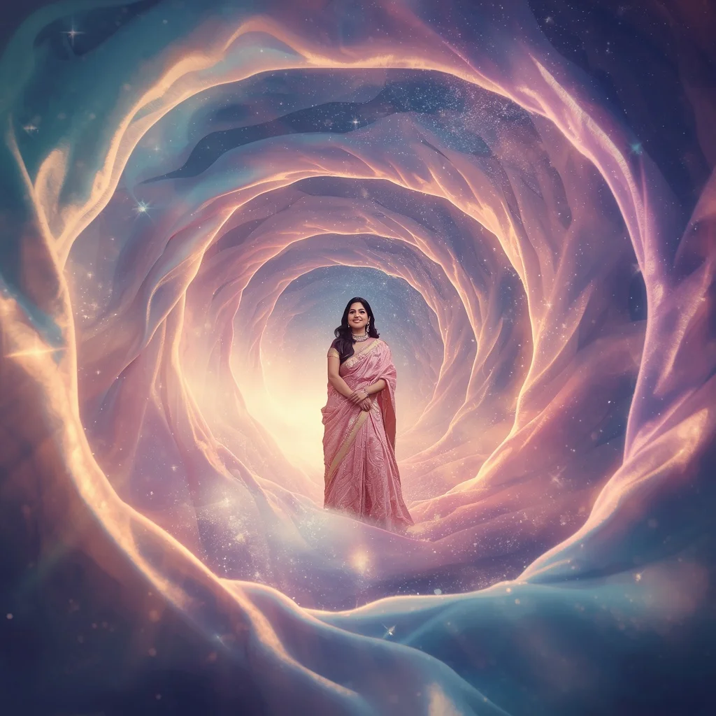 Festive Pastel Saree Silk Celestial Galaxy Whirlpool Collage Cinematic | Instagram Viral Photo Prompt