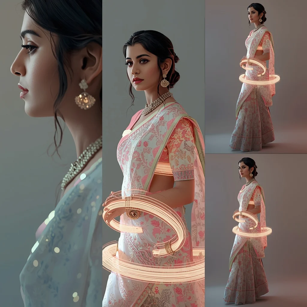 Festive Pastel Saree Thread Spiral Collage | Indian Girl Motion Flow Aesthetic Cinematic Viral Prompt | Saree Whatsapp Dp Ai Prompt