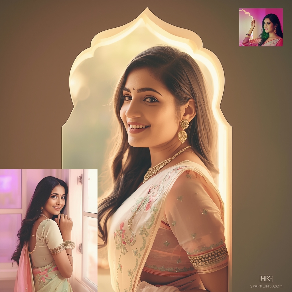 Festive Pastel Saree Window Arch Collage | Indian Girl Light Frame Aesthetic Soft Cinematic Viral Prompt | Woman Pose Ai Prompt