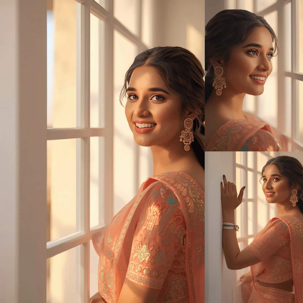 Festive Pastel Saree Window Frame Collage | Indian Girl Light Motion Aesthetic Soft Cinematic Viral Prompt | Saree Photo Ai Prompt