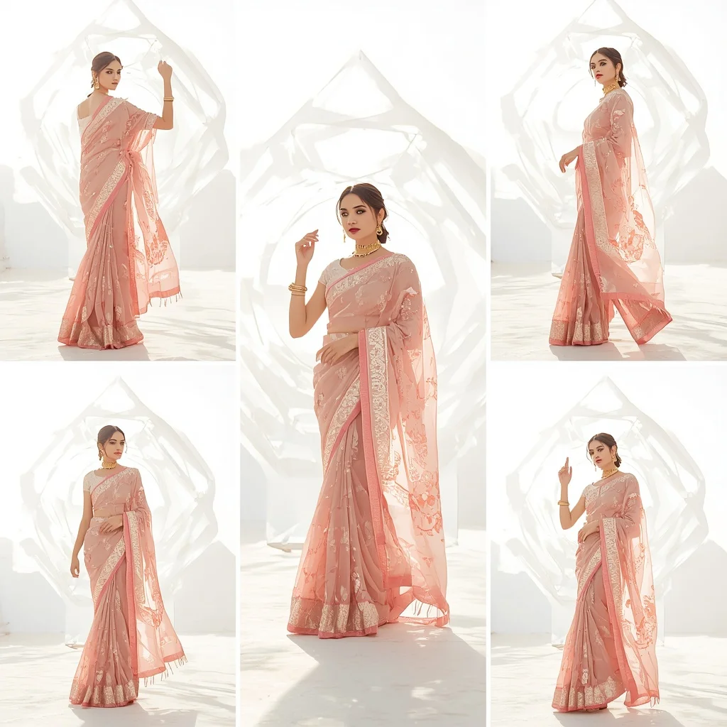 Festive Rose Quartz Saree Spinning Diamond Carousel Architecture | Desi Girl Ai Prompt