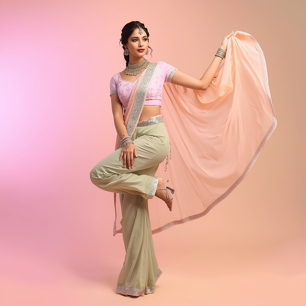 Festive Saree Girl Heel Lift Side Arc Dupatta Pose | Instagram Story Ai Prompt