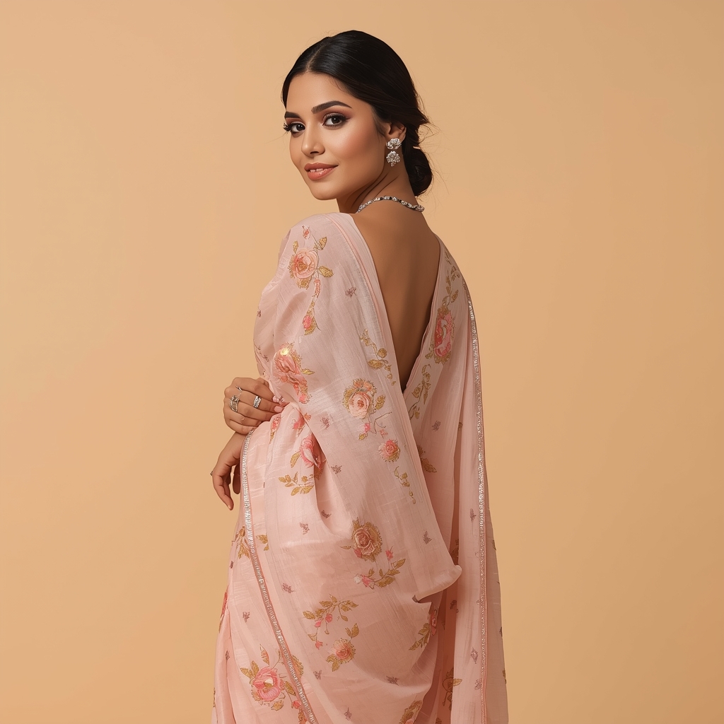 Festive Saree Girl Shoulder Dip Turn Soft Smile Pose | Whatsapp Dp Ai Prompt