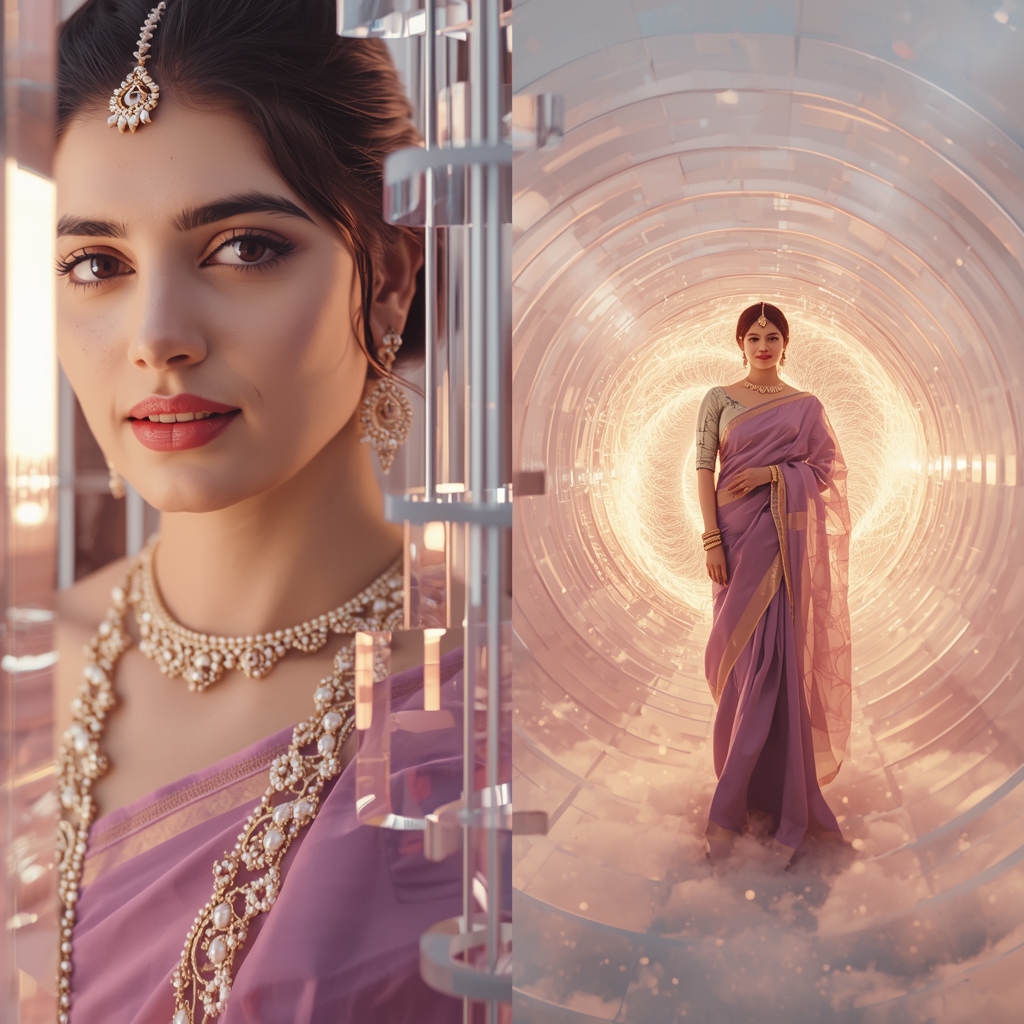 Festive Saree Tunnel Cage Tornado Portal Collage | Spiral Structure Prompt | Saree Prompt