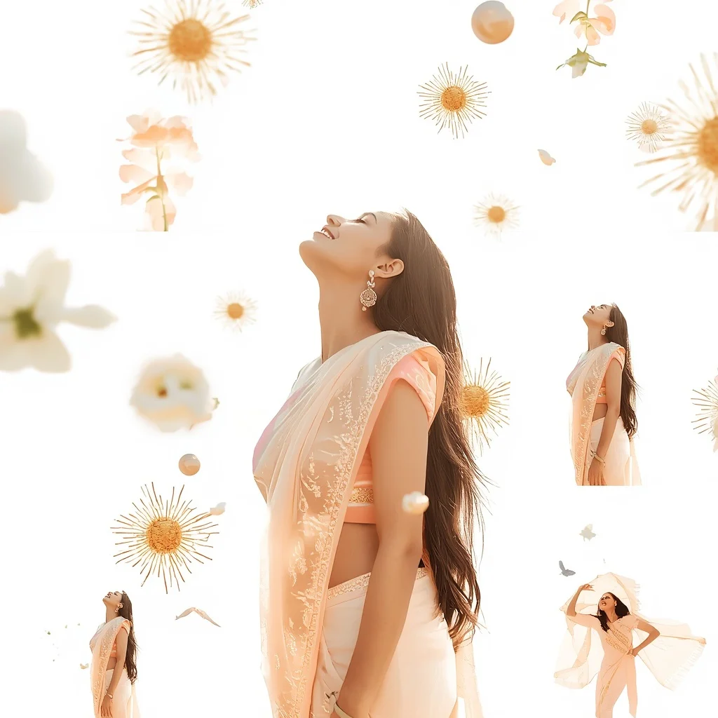 Festive Soft Peach Saree Luminous Gilded Sunburst Sphere | Secret Ai Prompt