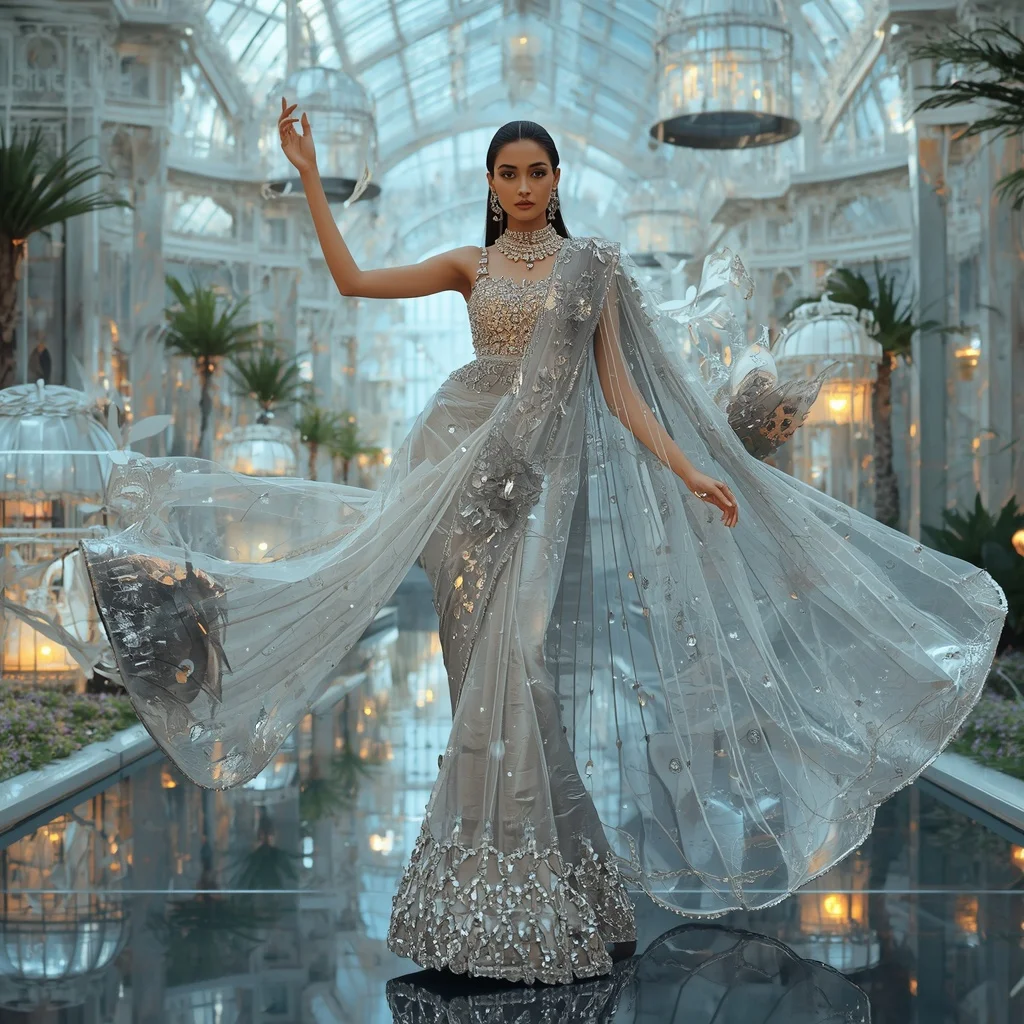 Floating Crystal Birdcage Saree with Luxury Sky Conservatory Realm | New Instagram Trend Prompt For Girl And Boy