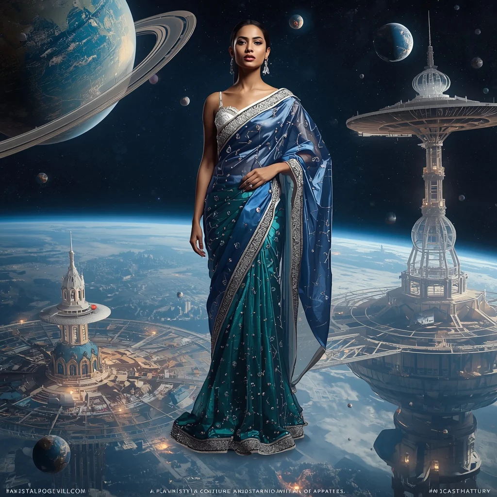 Floating Glass Planet Saree with Orbiting Luxury Cities | Instagram Viral Photo Ai Prompt