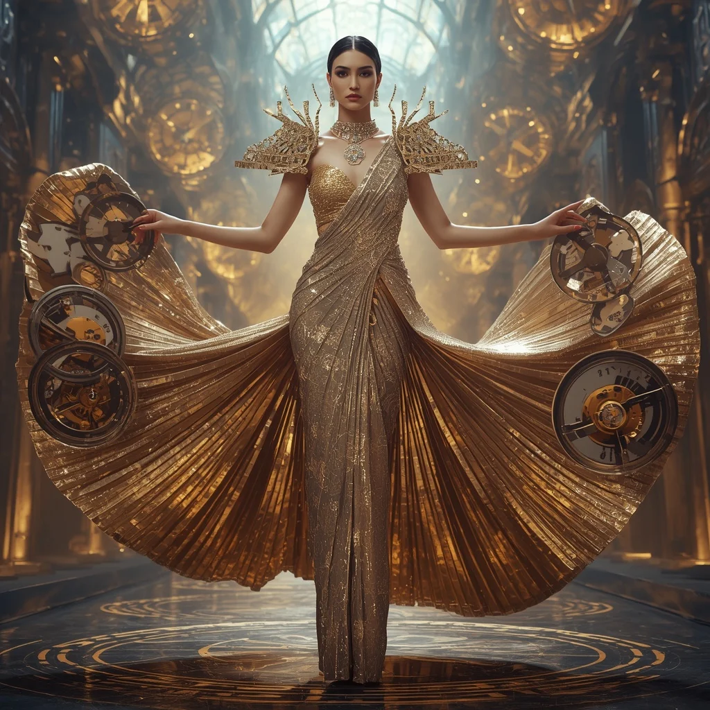 Floating Luxury Clock Tower Saree with Rotating Time Cathedral | Prompt For Gemini