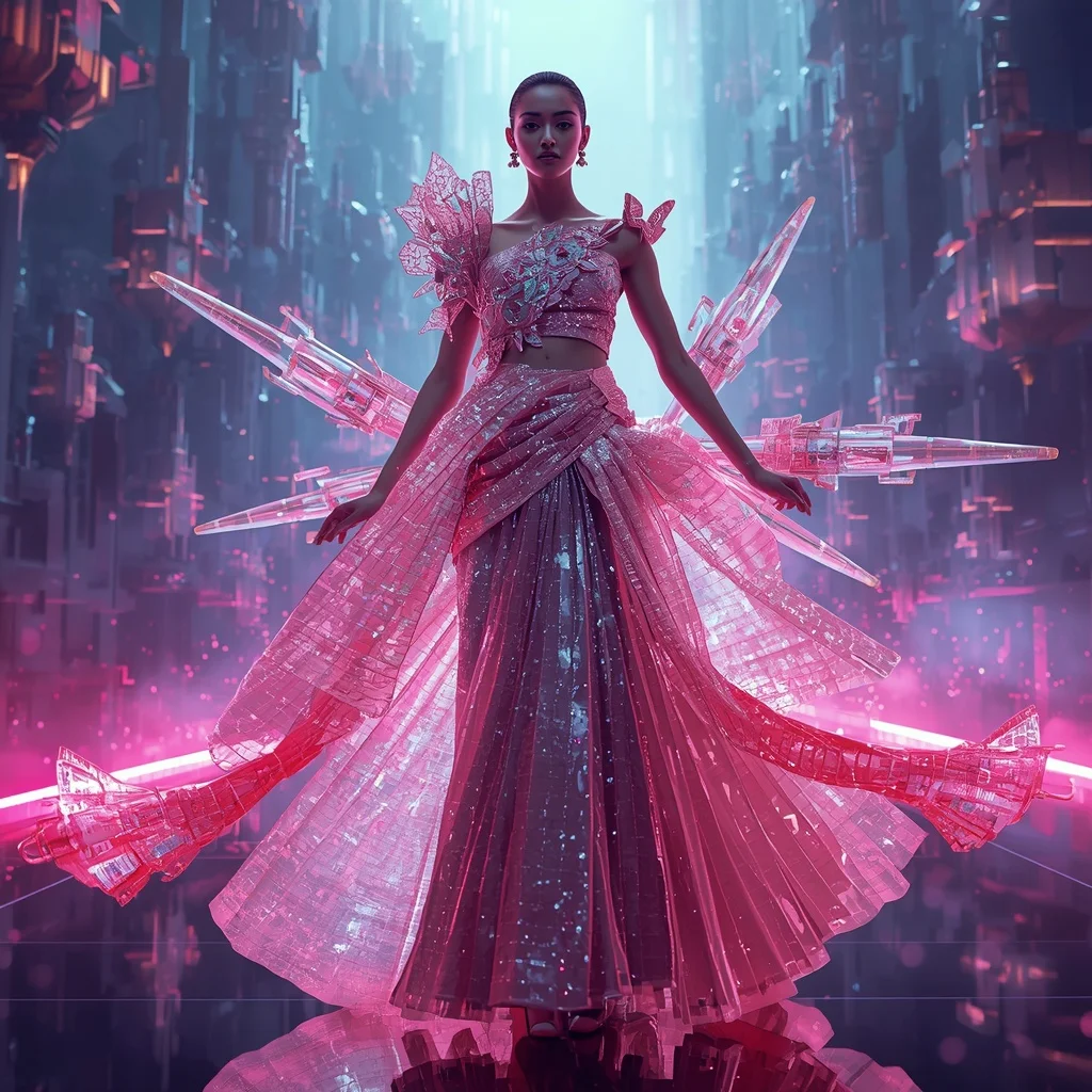 Floating Luxury Crystal Arcade Saree with Neon Entertainment Kingdom | New Instagram Trend Prompt For Girl Attitude