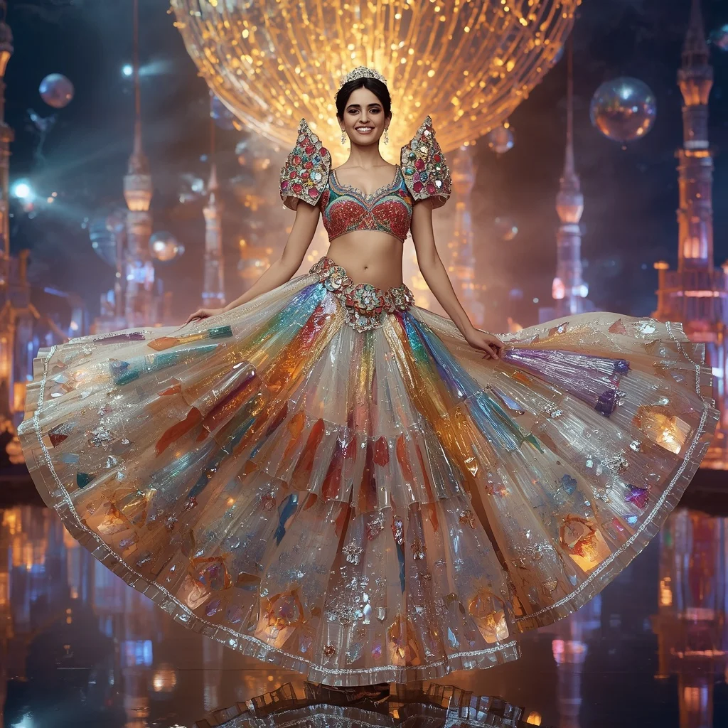 Floating Luxury Crystal Festival Saree with Giant Celebration Sphere City | Editing Prompt Girl Aesthetic