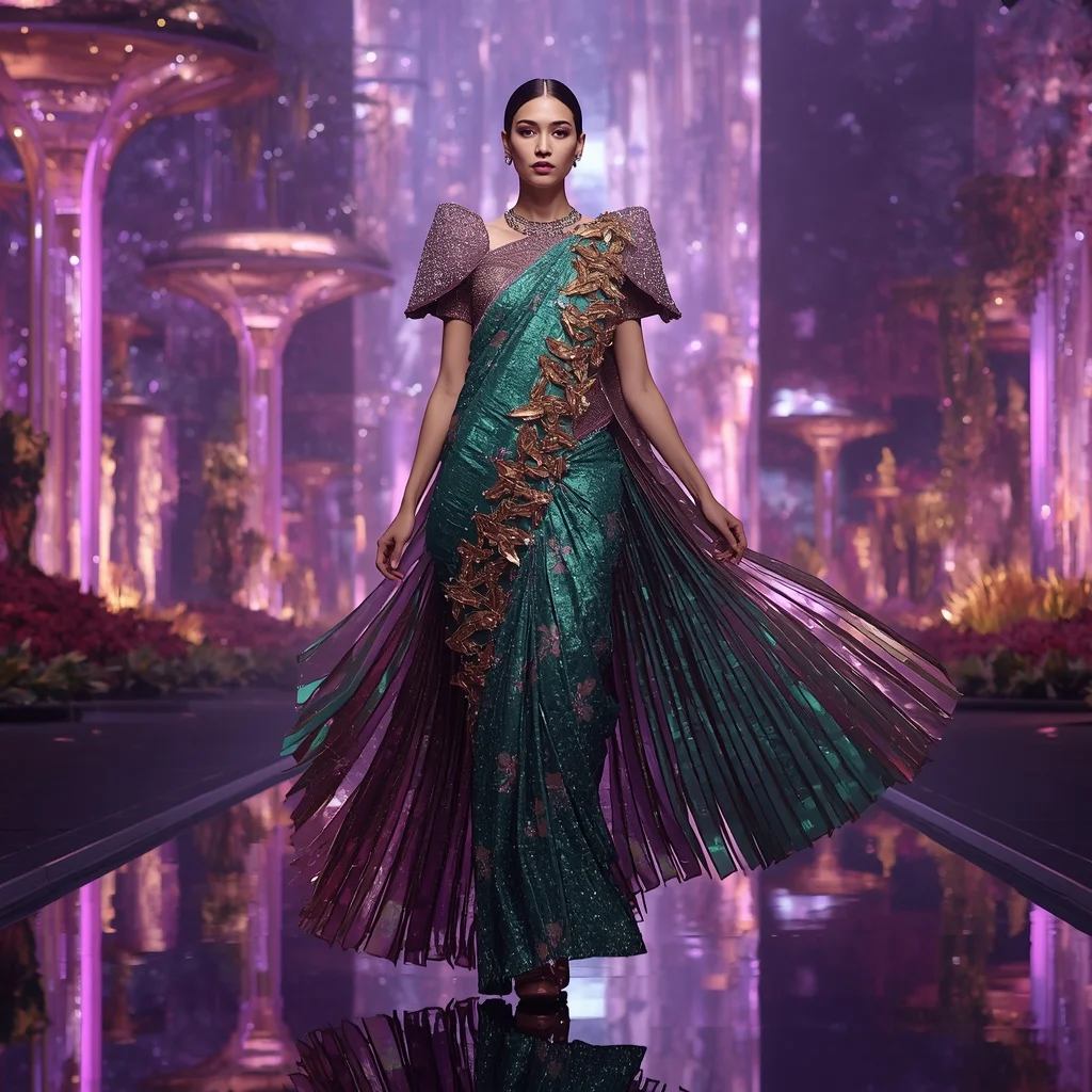 Floating Luxury Crystal Vineyard Saree with Golden Harvest Galaxy | Prompt Seen Girl Photo Editing Trending