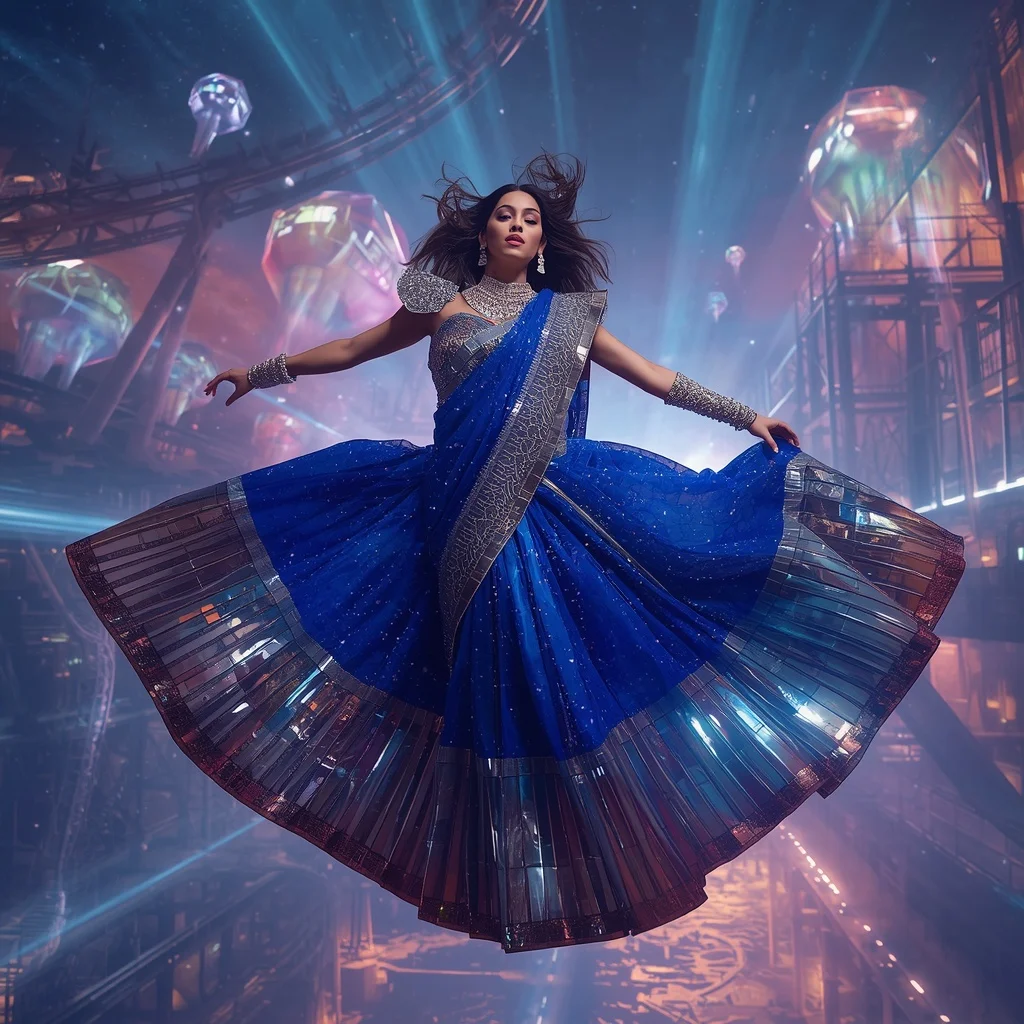 Floating Luxury Observatory Saree with Giant Crystal Rollercoaster Galaxy | Prompt Seen Girl Photo Editing