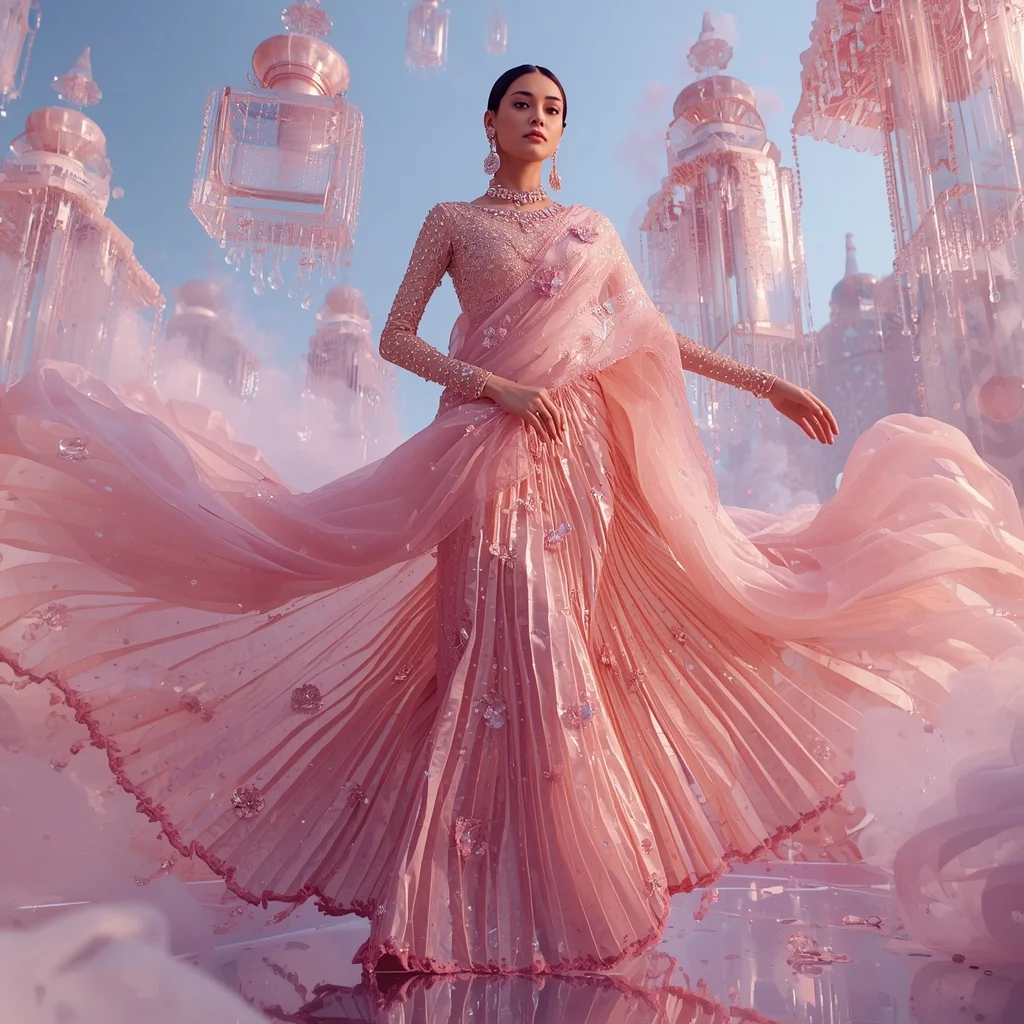 Floating Luxury Perfume Palace Saree with Crystal Fragrance Architecture | Saree Dp Ai Prompt