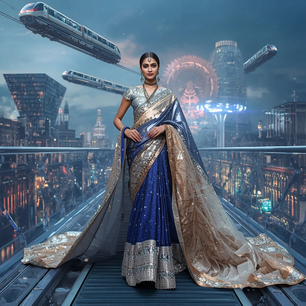 Floating Luxury Train Saree with Crystal Railway Kingdom | Prompt Seen Gemini Girl Instagram