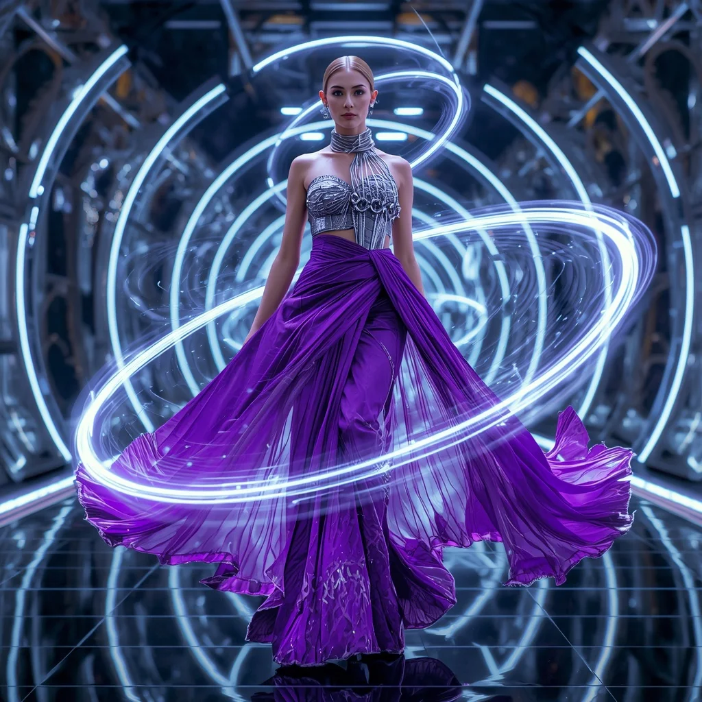 Floating Neon Spiral Saree with Orbital Fabric Motion | Prompt Seen Girl Photo Editing Chatgpt Aesthetic