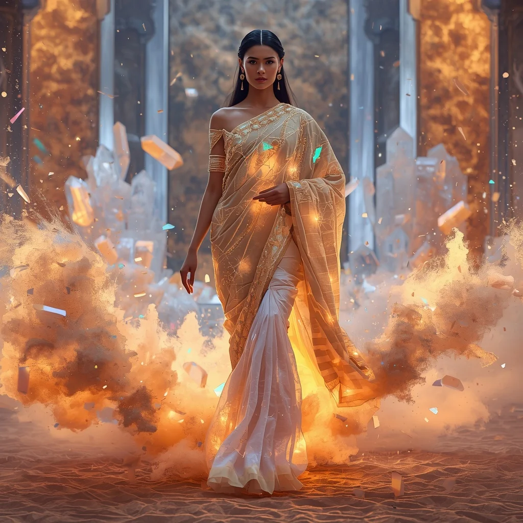 Floating Prism Sand Saree with Crystal Desert Storm | Instagram Girl Gemini Prompt