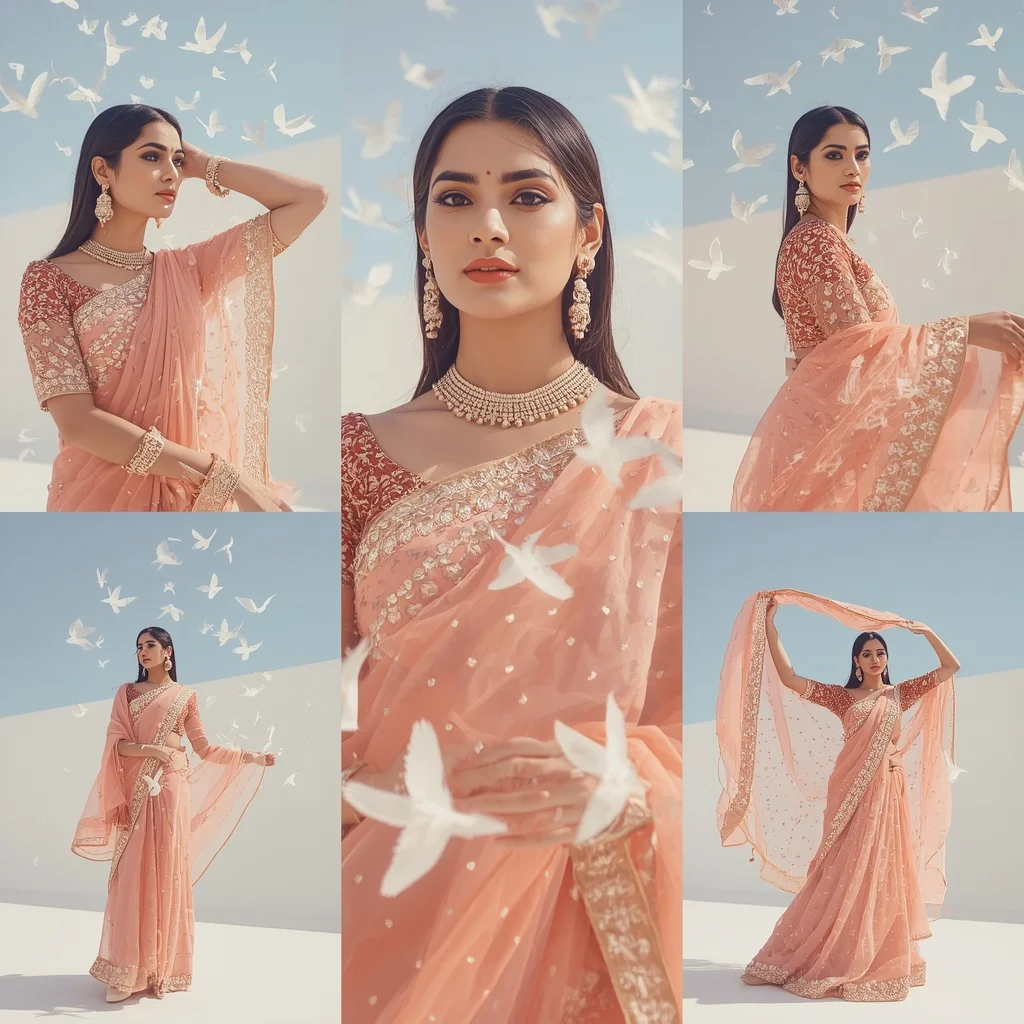 Frosted Acrylic Swallows With Heavy Designer Festive Saree | Gemini Ai Photo Prompt Copy Paste