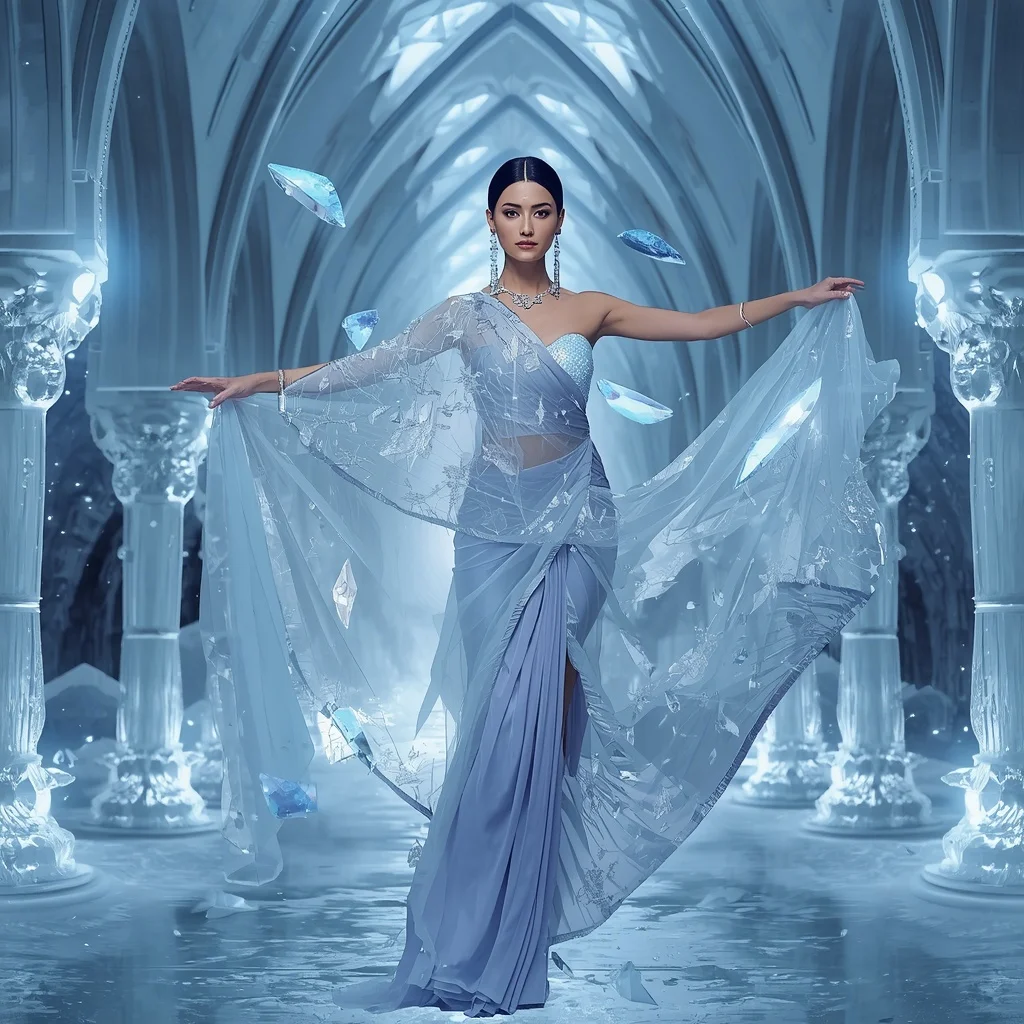 Frozen Crystal Rift Saree with Ice Dimension Cathedral | Trending Prompt Girls ChatGPT