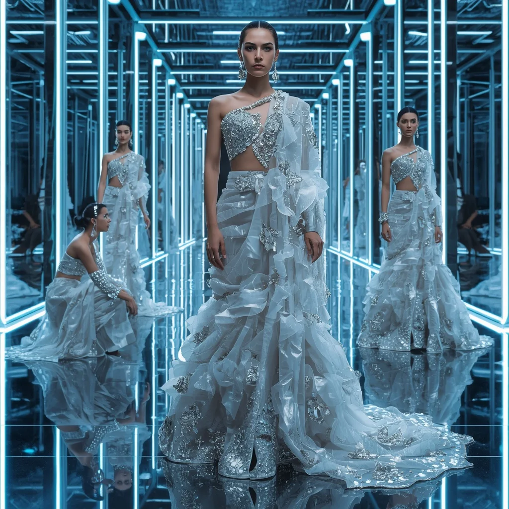 Frozen Diamond Nova Saree with Infinity Ice Atrium | Romantic Ai Prompt