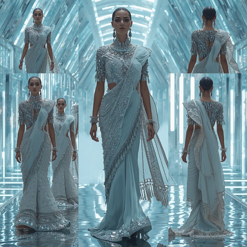 Frozen Diamond Nova Saree with Infinity Ice Orbit Citadel | Desi Girl Ai Prompt