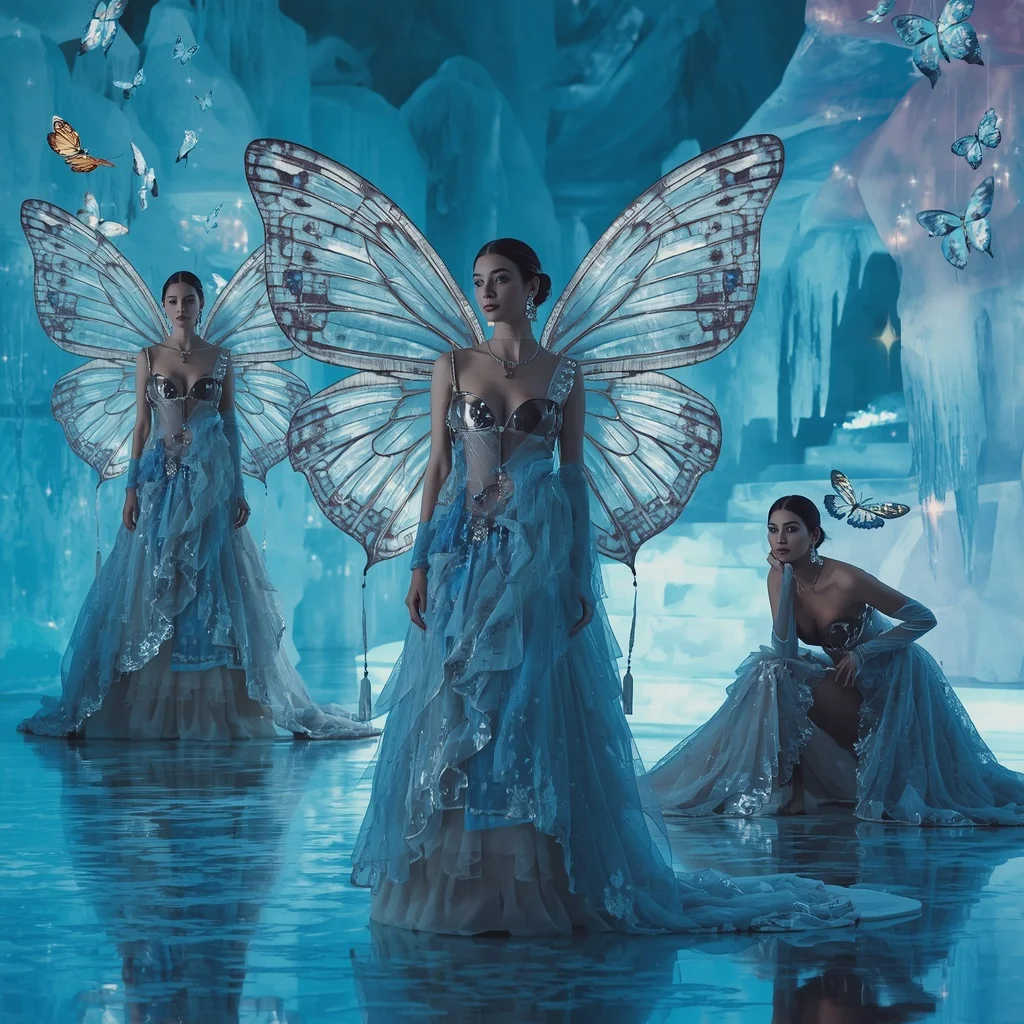 Frozen Moon Butterfly Saree with Multi Pose Ice Kingdom Background | Gemini Ai Prompt Copy Paste