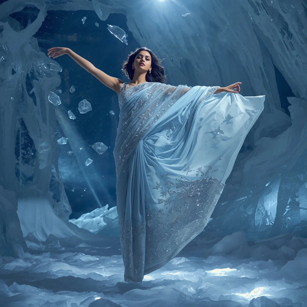 Frozen Starfall Crystal Saree with Meteor Ice Chamber | Google Prompt