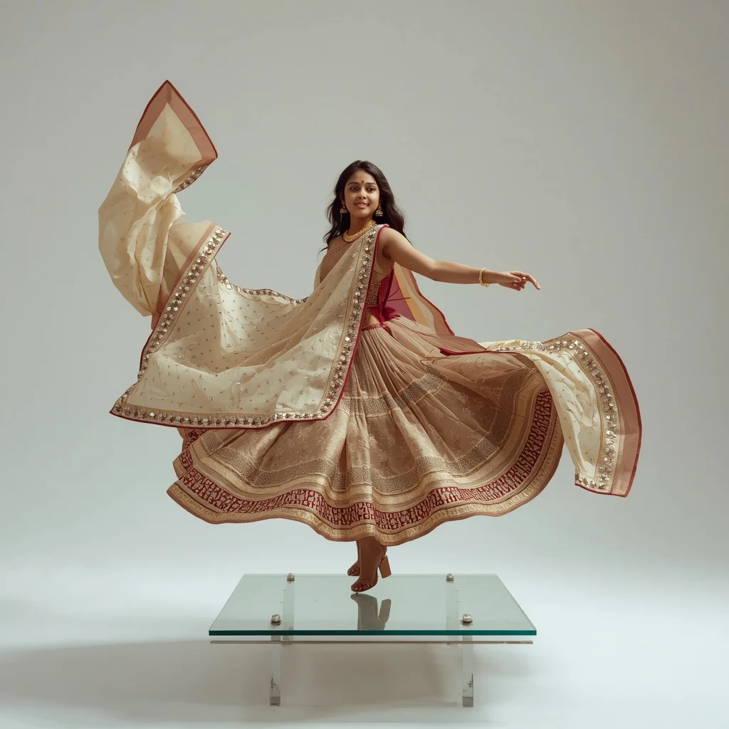 Full Body Dynamic Saree Twirl on Floating Glass Platform | Prompt Seen Girl Photo Editing Trending Instagram