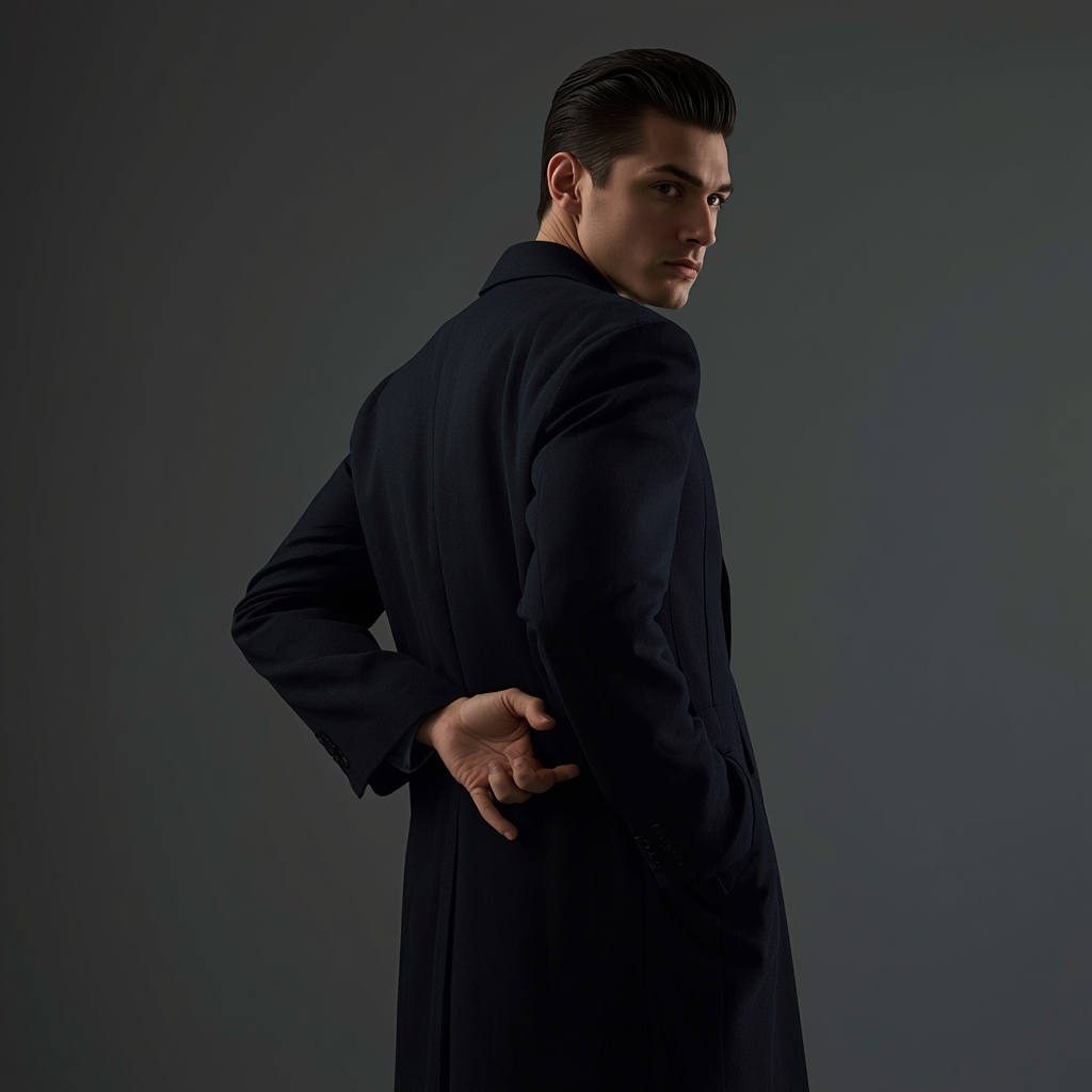 Full Body Hand Behind Coat Pull Pose with Hidden Motion | Ai Image Prompt