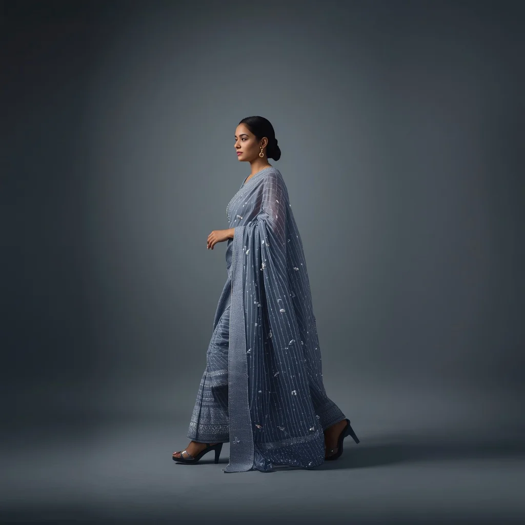 Full Body Minimalist Saree Walk with Bioluminescent Aura | Desi Girl Ai Prompt
