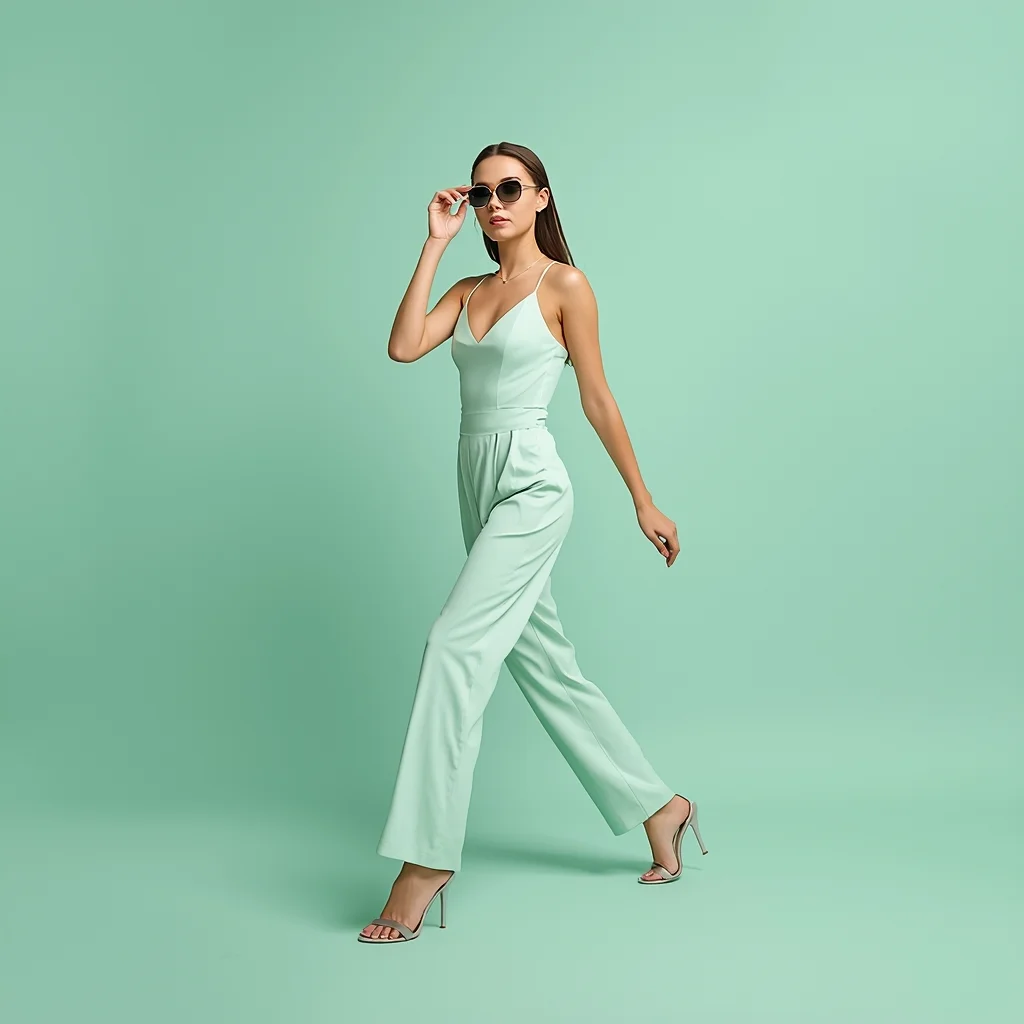 Full Body Mint Ice Studio Walk with Summer Sunglasses Adjust | Google Prompt