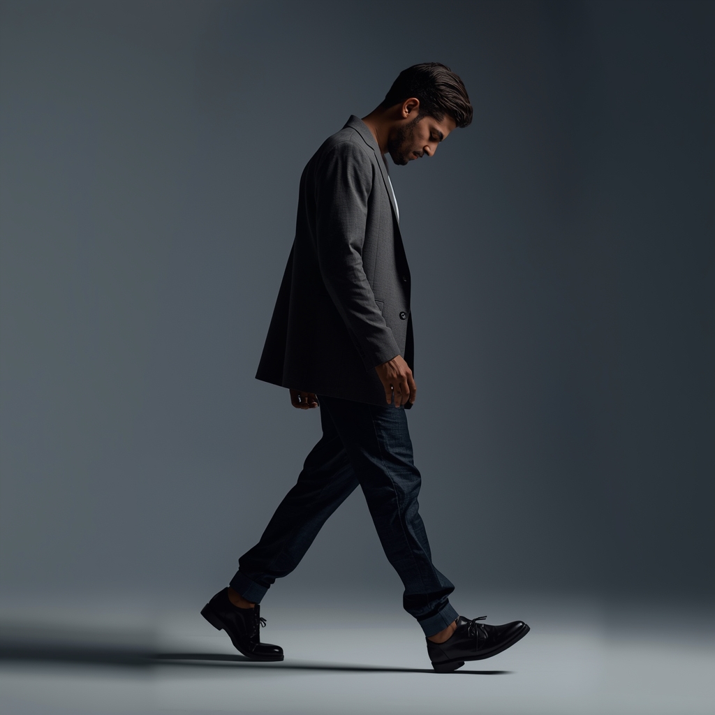 Full Body Slow Walk Head Down Pose with Deep Masculine Mood