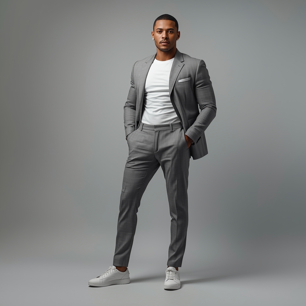 Full Body Soft Cloud Grey Studio Pose with Clean Masculine Simplicity | Ai Prompt Generator Free