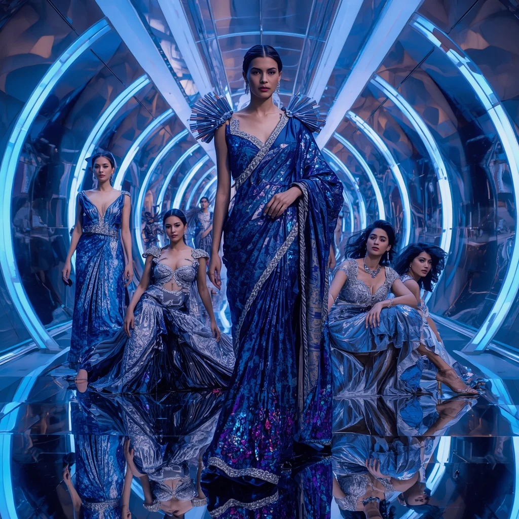 Galaxy Prism Empress Saree with Eighteen Fashion Poses and Futuristic Hologram Kingdom | Girl Photo Prompt Gemini