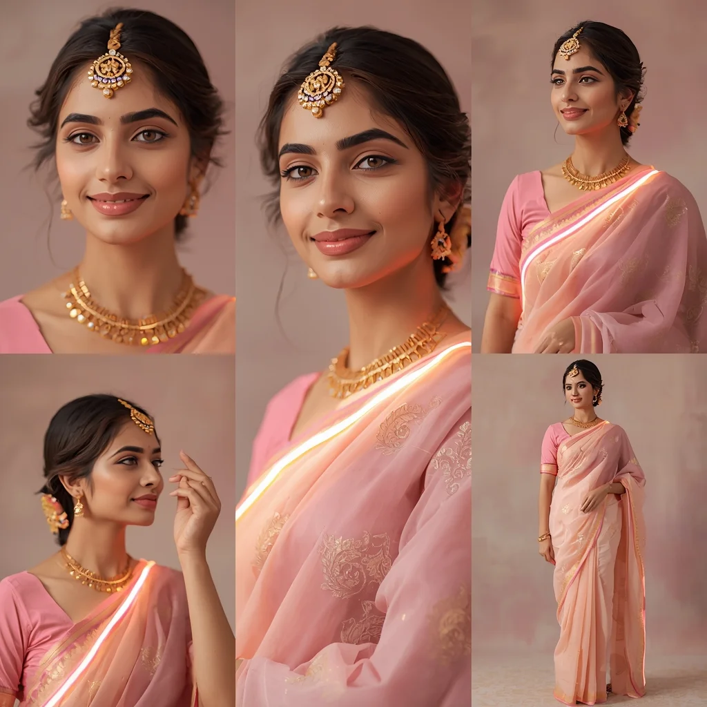 Galaxy Pulse Halo Wave Pastel Saree Indian Woman Luxury Composition | Gemini Saree Ai Photo Prompt