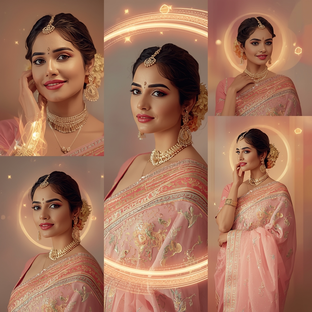 Galaxy Pulse Halo Wave Pastel Saree Indian Woman Luxury Composition | Saree Prompt For Instagram