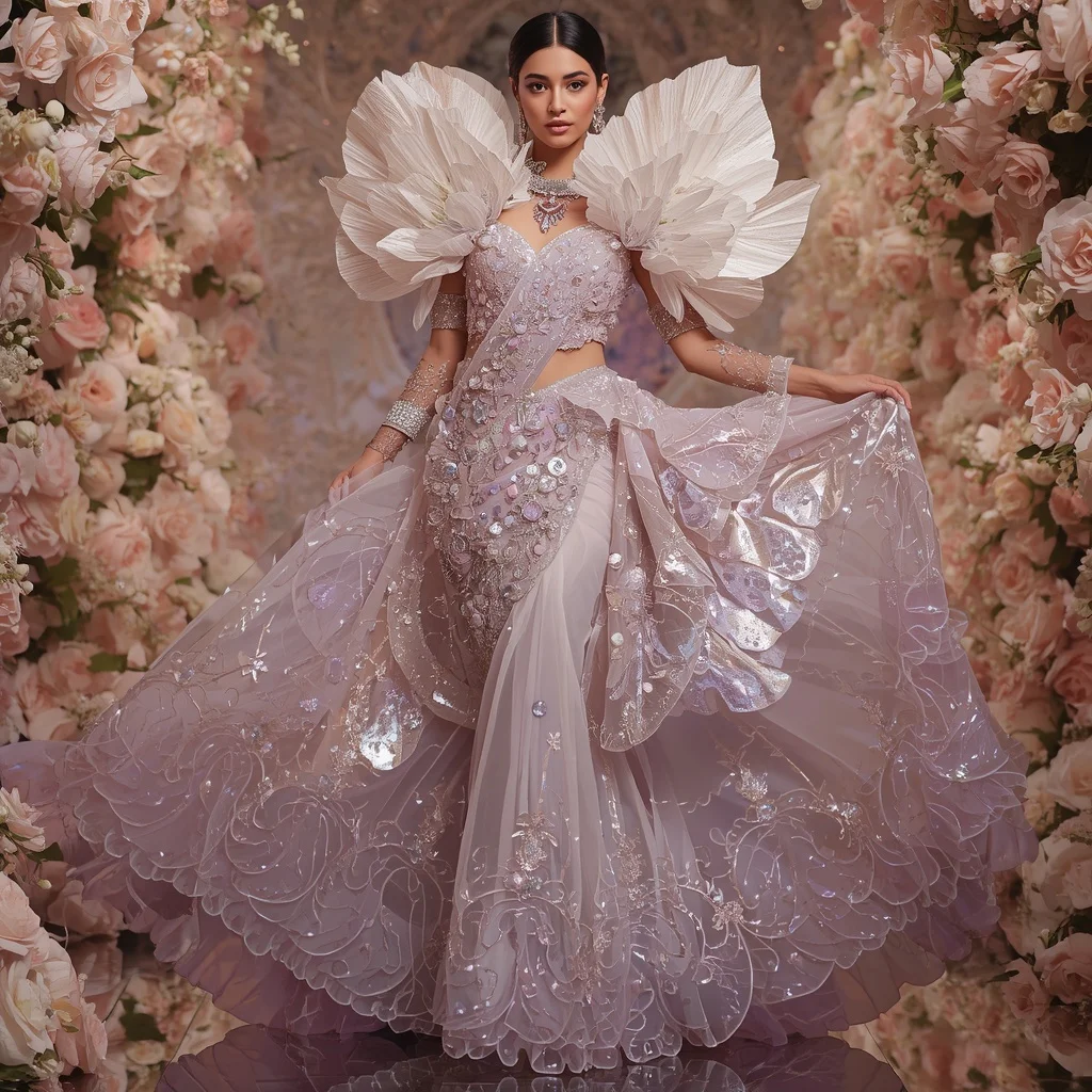 Giant Crystal Anemone Bloom Saree with Royal Floral Sanctuary | Prompt Ai For Girl Instagram