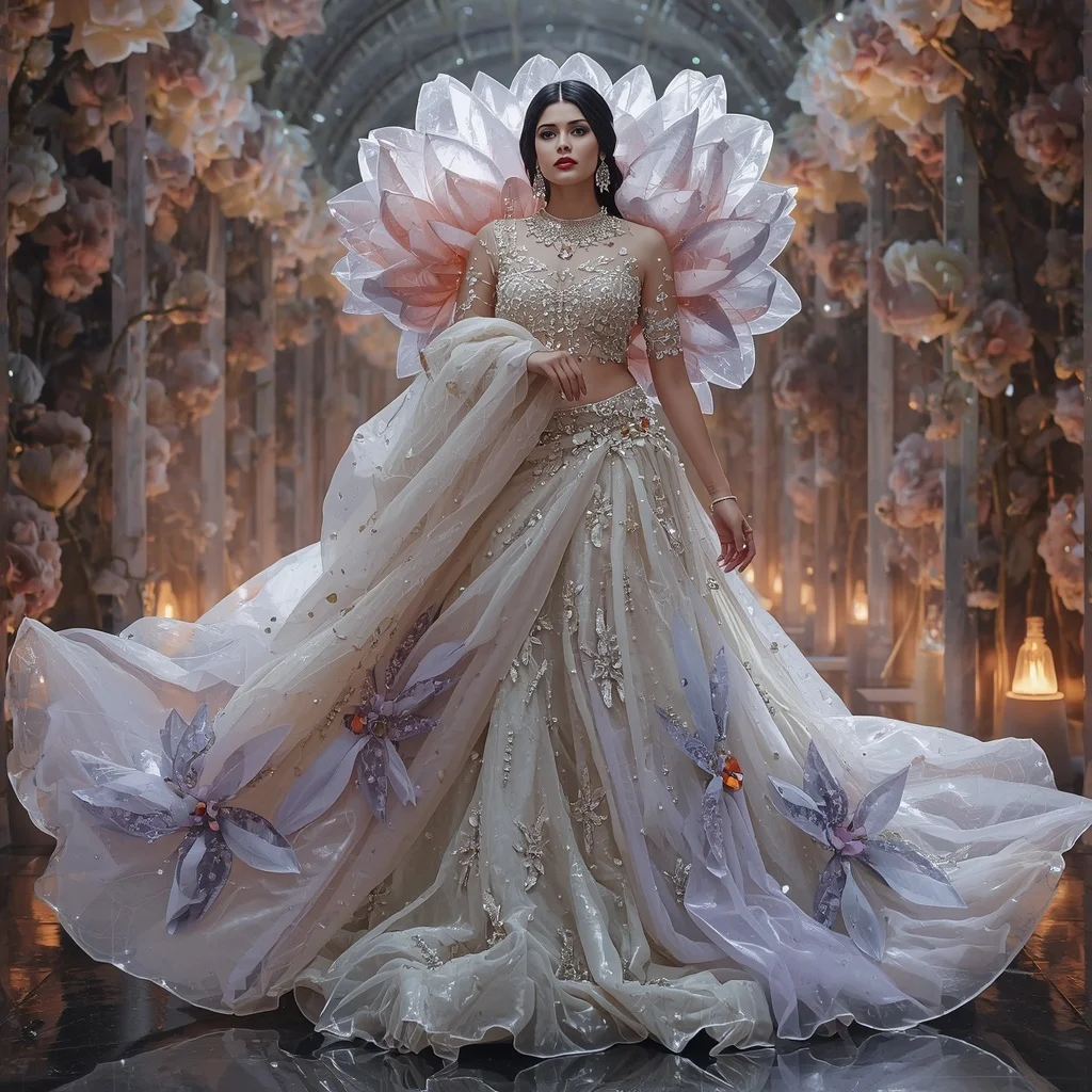Giant Crystal Moonflower Palace Saree with Celestial Bloom Empire | Gemini Photo Editing Prompt