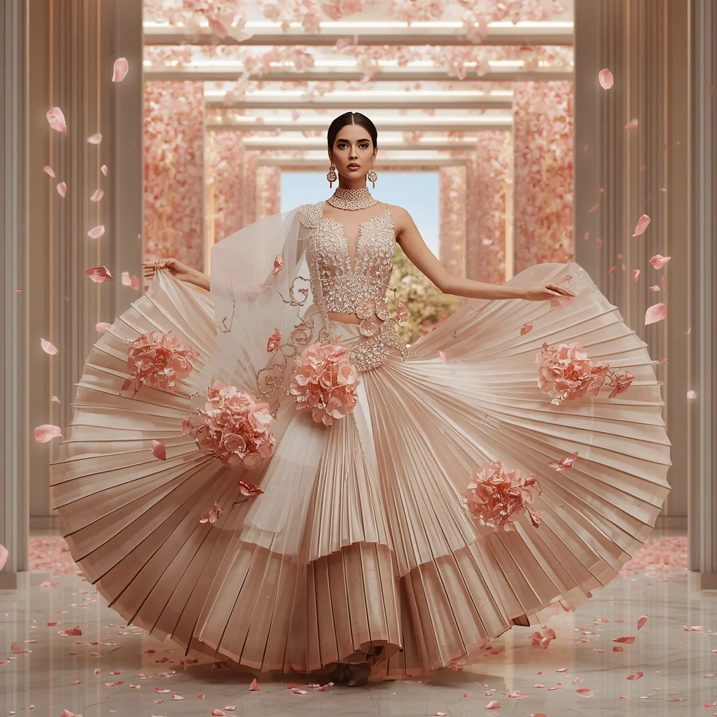 Giant Crystal Sakura Saree with Luxury Blossom Sky Hall | Style Ai Prompt
