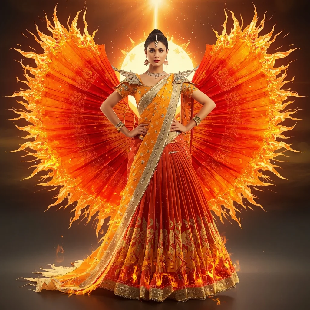 Giant Crystal Sun Dragon Saree With Solar Flame Wings And Royal Cosmic Warrior Couture | New Instagram Trend Prompt For Girl