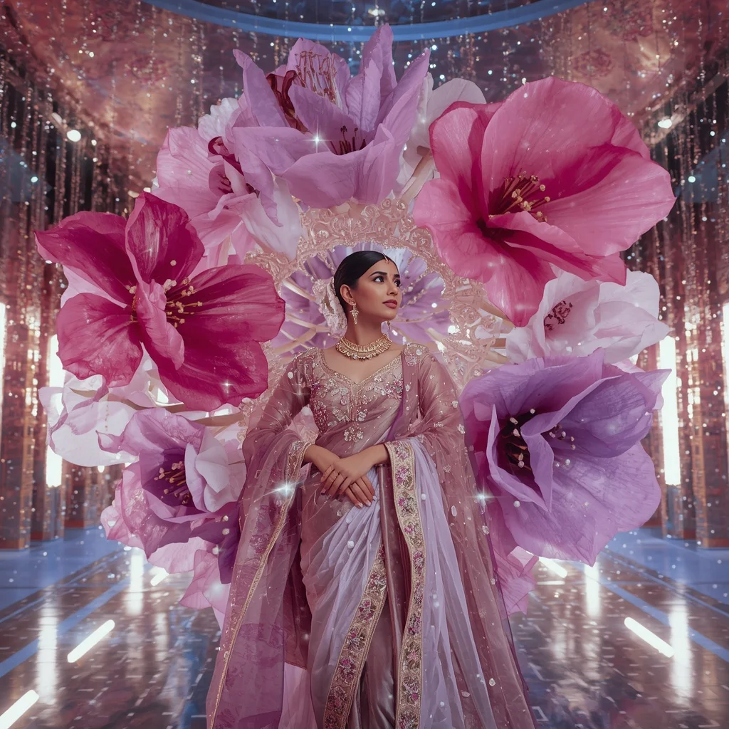 Giant Floating Cosmos Flower Saree with Celestial Galaxy Palace | Prompt Seen Trending Girl 2026 Chatgpt