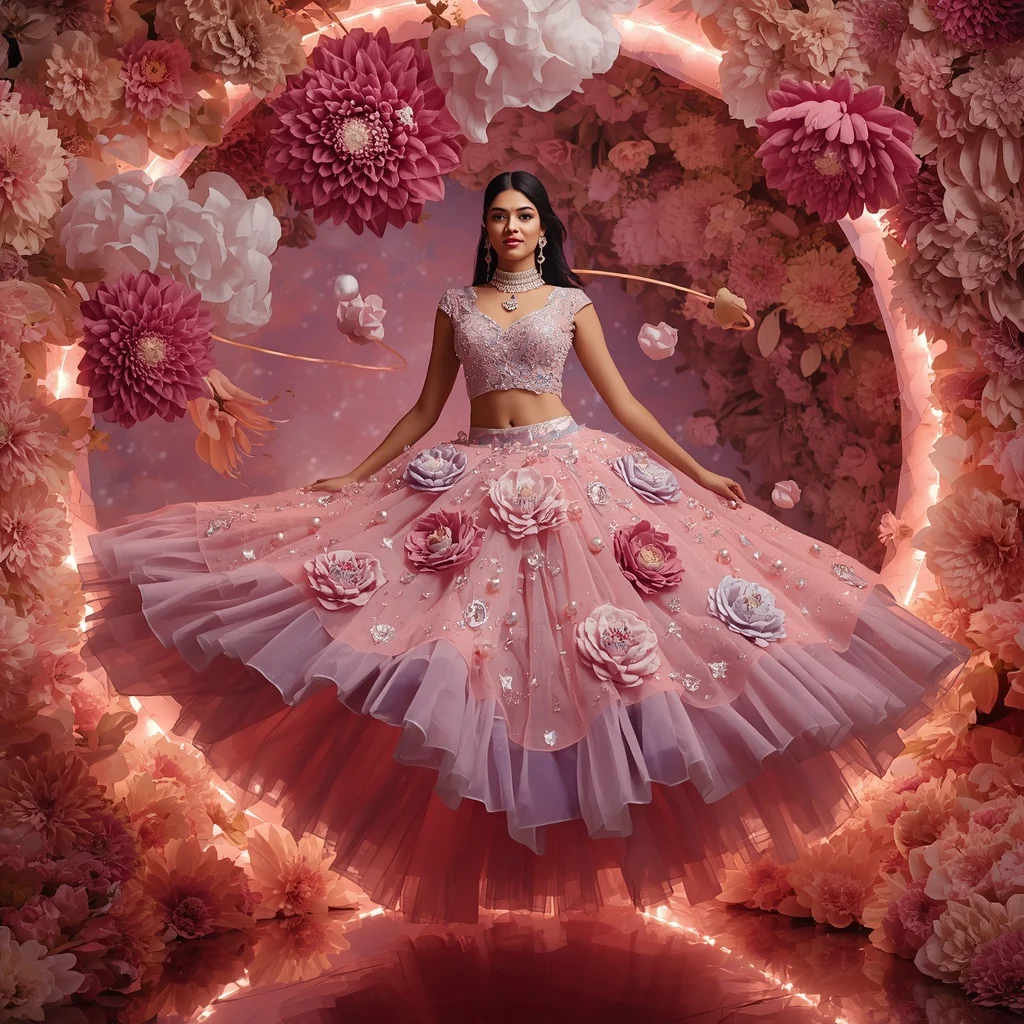 Giant Floating Dahlia Nebula Saree with Floral Galaxy Kingdom | Prompt Seen Trending Girl 2026 Chatgpt