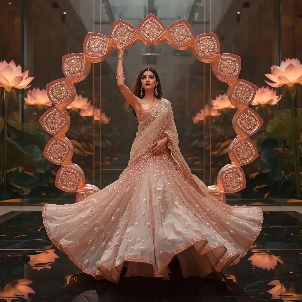 Giant Floating Lotus Ring Saree with Luxury Reflection Atrium | New Instagram Trend Prompt For Girl Aesthetic