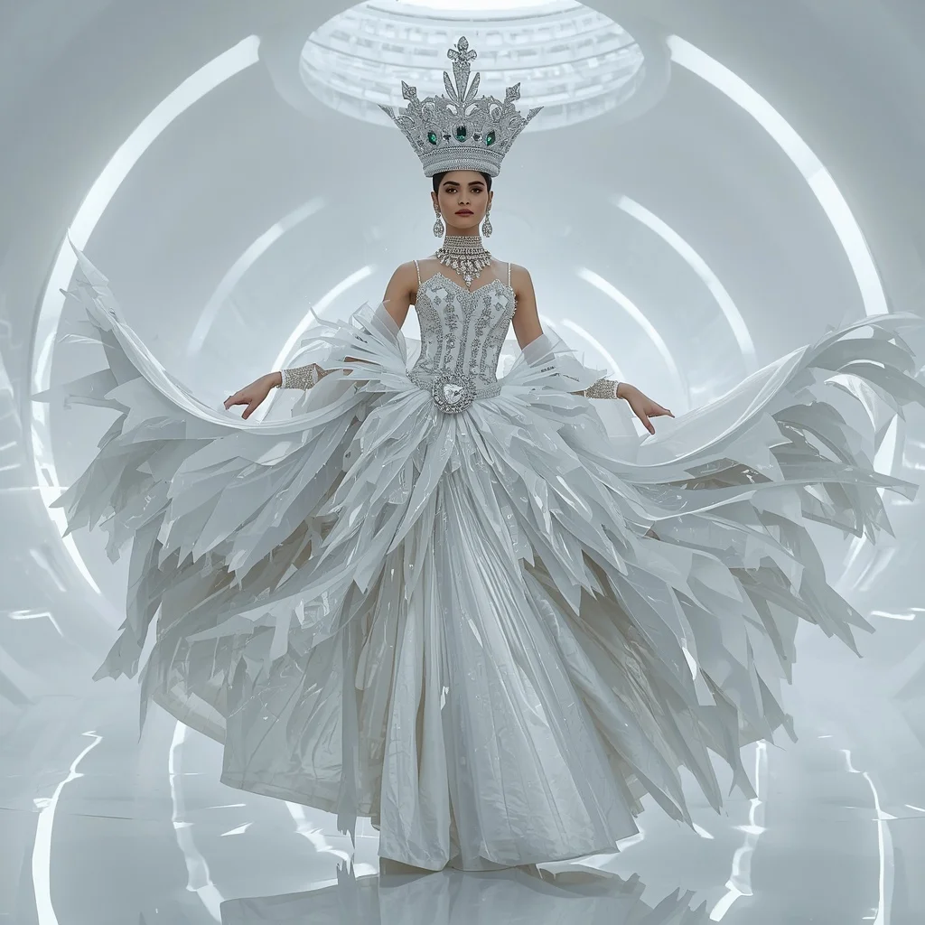 Giant Frozen Crown Saree with White Infinity Hall | Viral Image Prompt