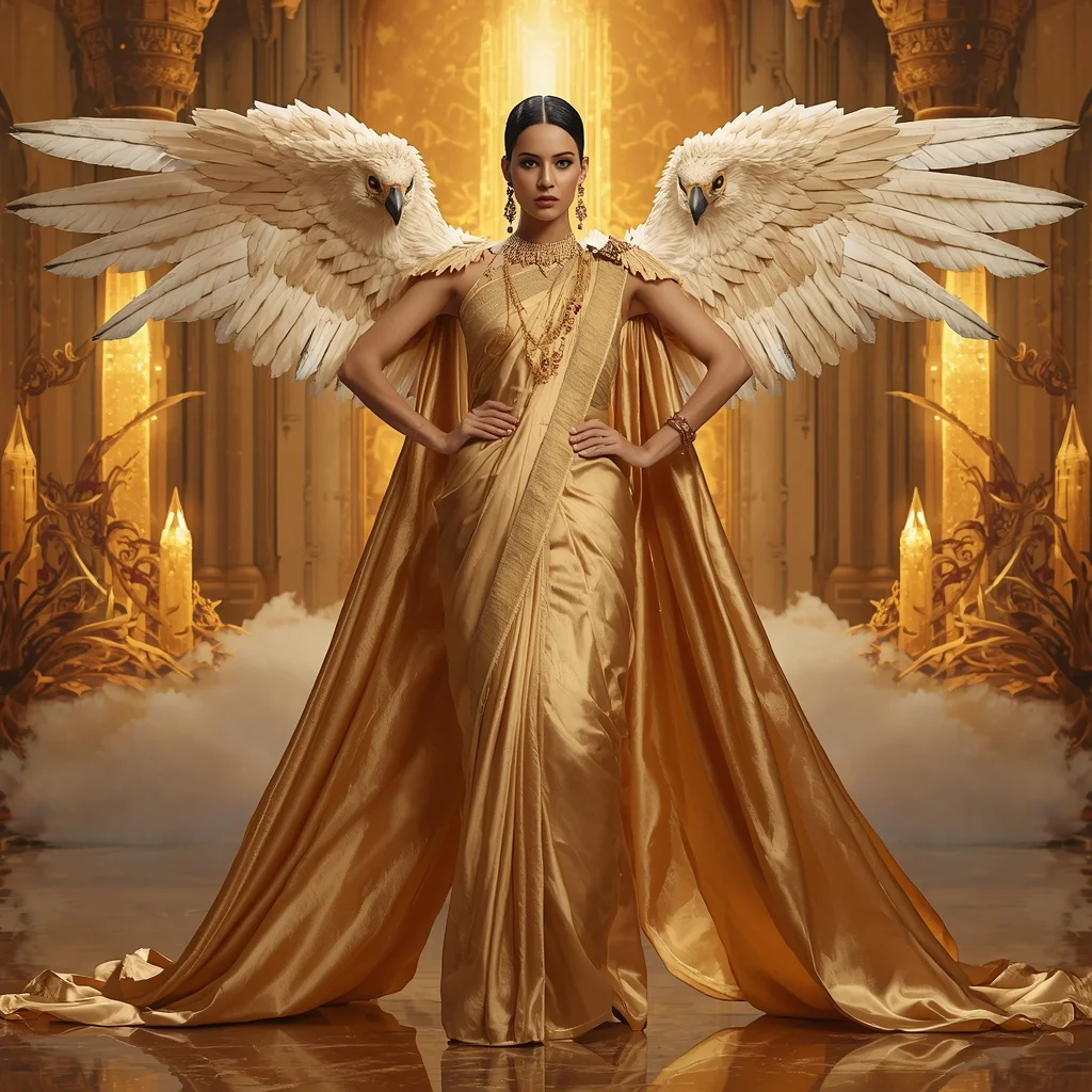 Giant Luxury Crystal Falcon Queen Saree with Golden Sky Throne Empire | Ai Prompt For Instagram