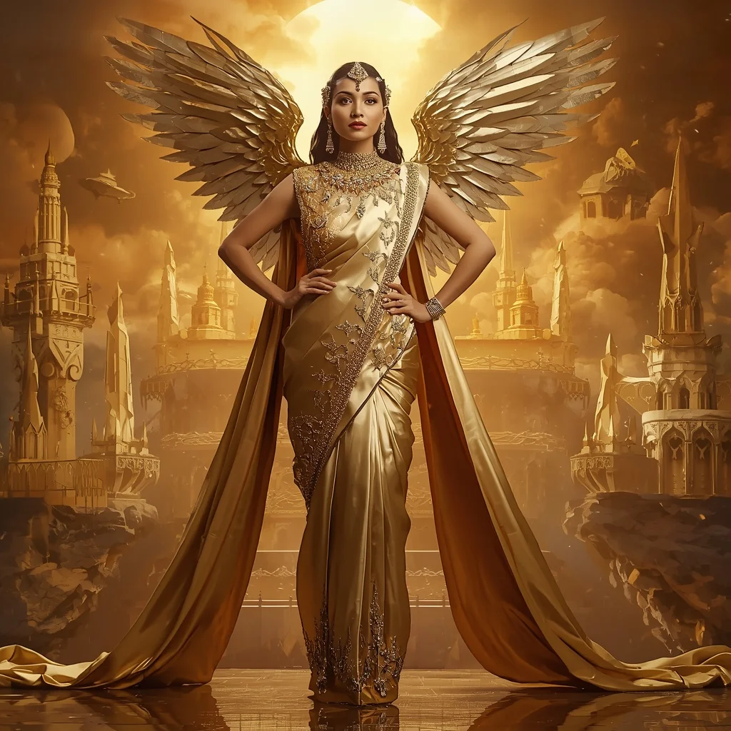 Giant Luxury Crystal Falcon Queen Saree with Golden Sky Throne Empire | Prompt Trending Girl 2026
