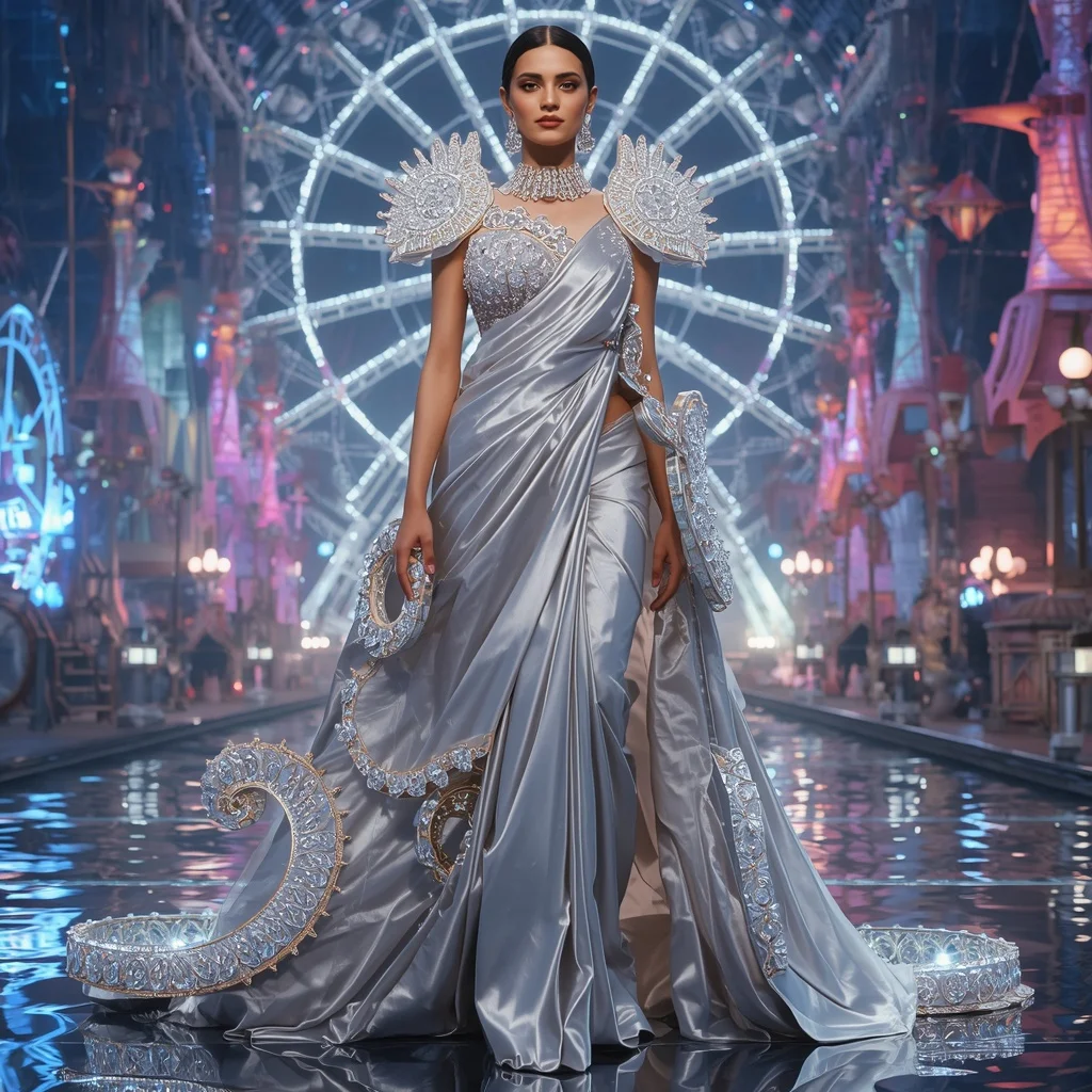 Giant Luxury Crystal Ferris Wheel Saree with Floating Carnival Palace | Prompt For Girls Trending